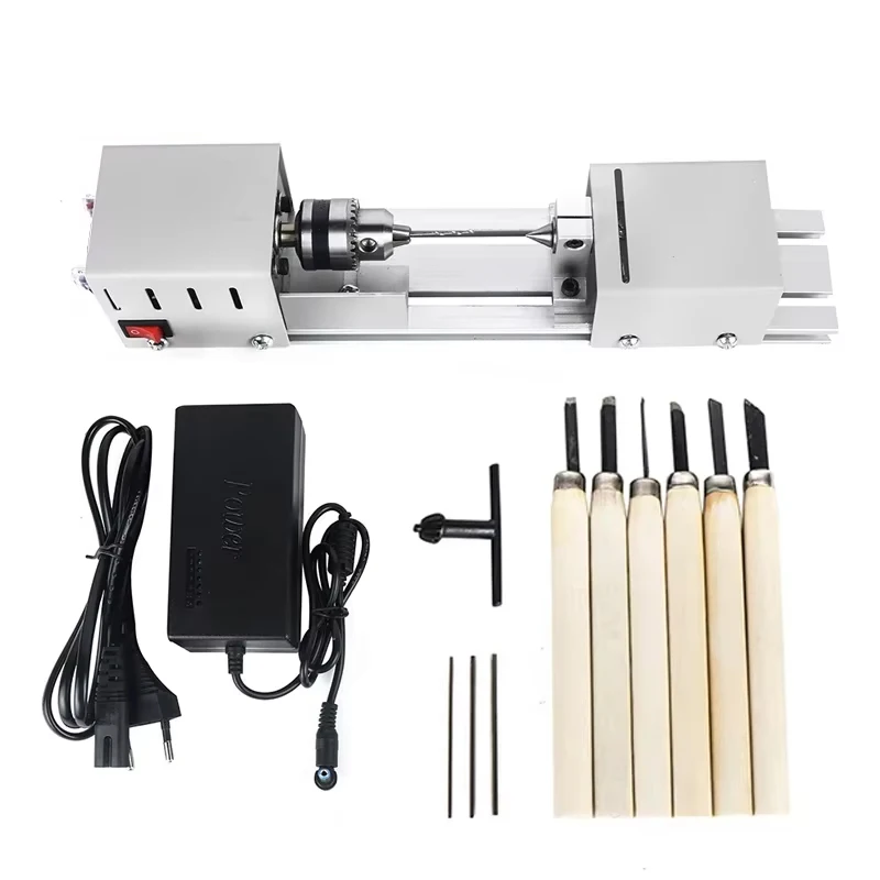 12-24V Mini Wood Lathe Machine Rotary Tool Miniature Buddha Pearl Lathe DIY Woodworking Buddha Pearl Grinding Polishing