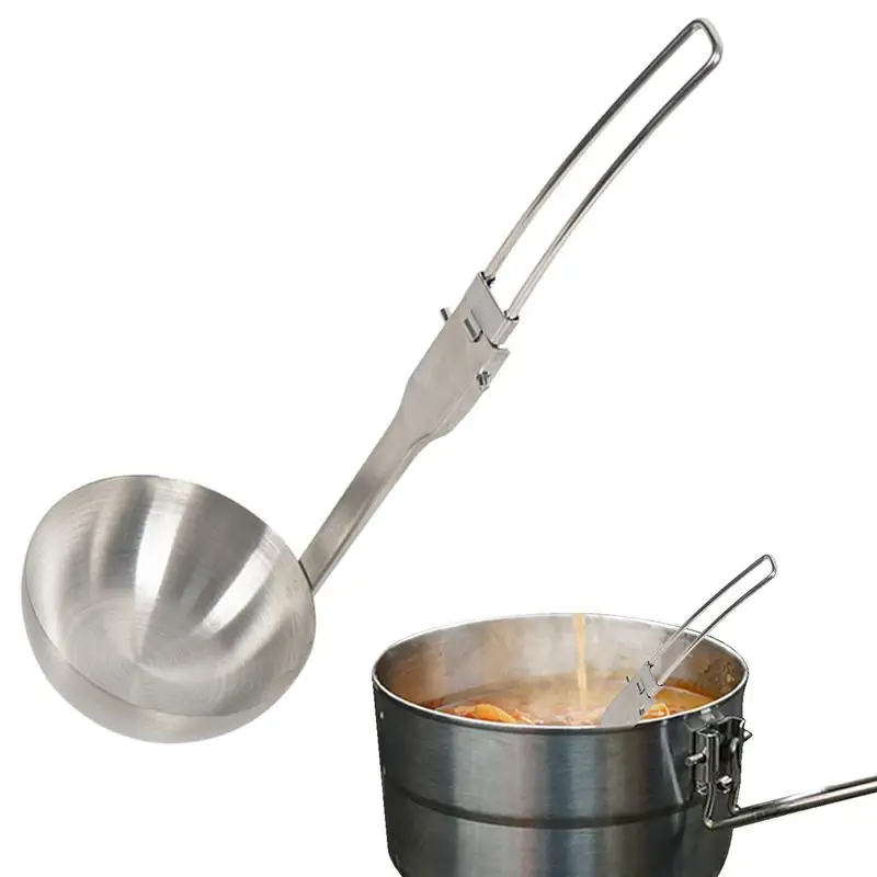 Portable Stainless Steel Ladle Outdoor Kitchenware Skimmer Spoon Folding Handle Strainer Skimmer Ladle For Cooking And Frying