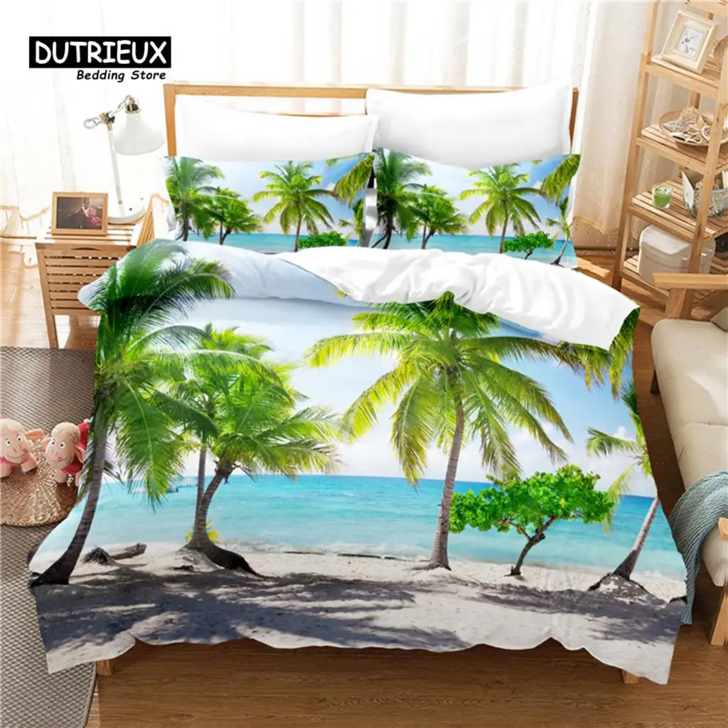 

Coconut Tree Bedding Set, 3Pcs Duvet Cover Set, Soft Comfortable Breathable Duvet Cover, For Bedroom Guest Room Decor