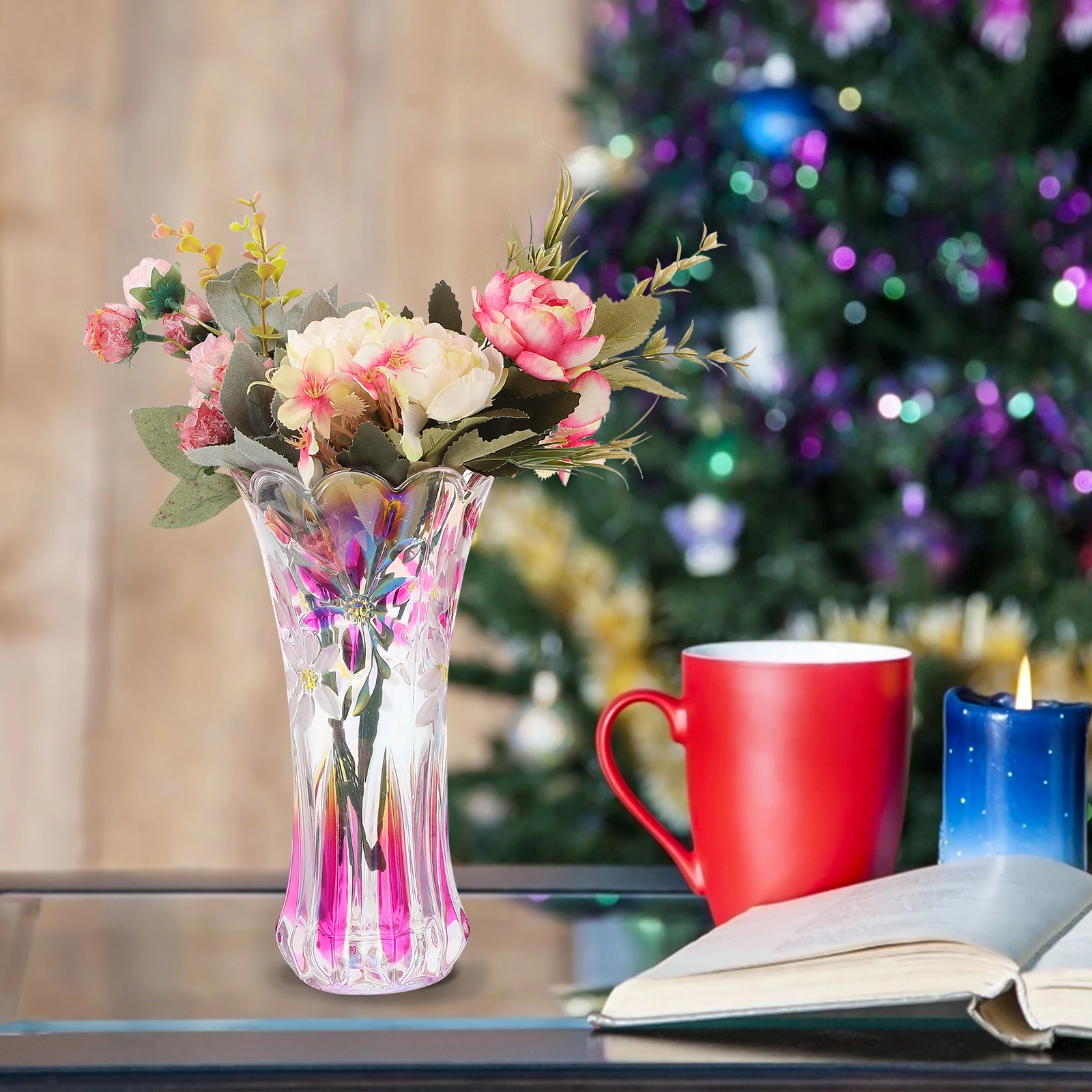 

1Pcs Colorful Glass Flower Vase Thickened Design Home Decor Vase Adornment for Living Room Table Centerpiece Decoration