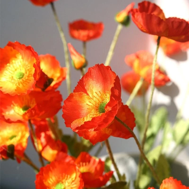 

Искусственные маки, шелковые цветы с 4 стеблями и листьями, элегантный букет, домашний свадебный декор, 15UB