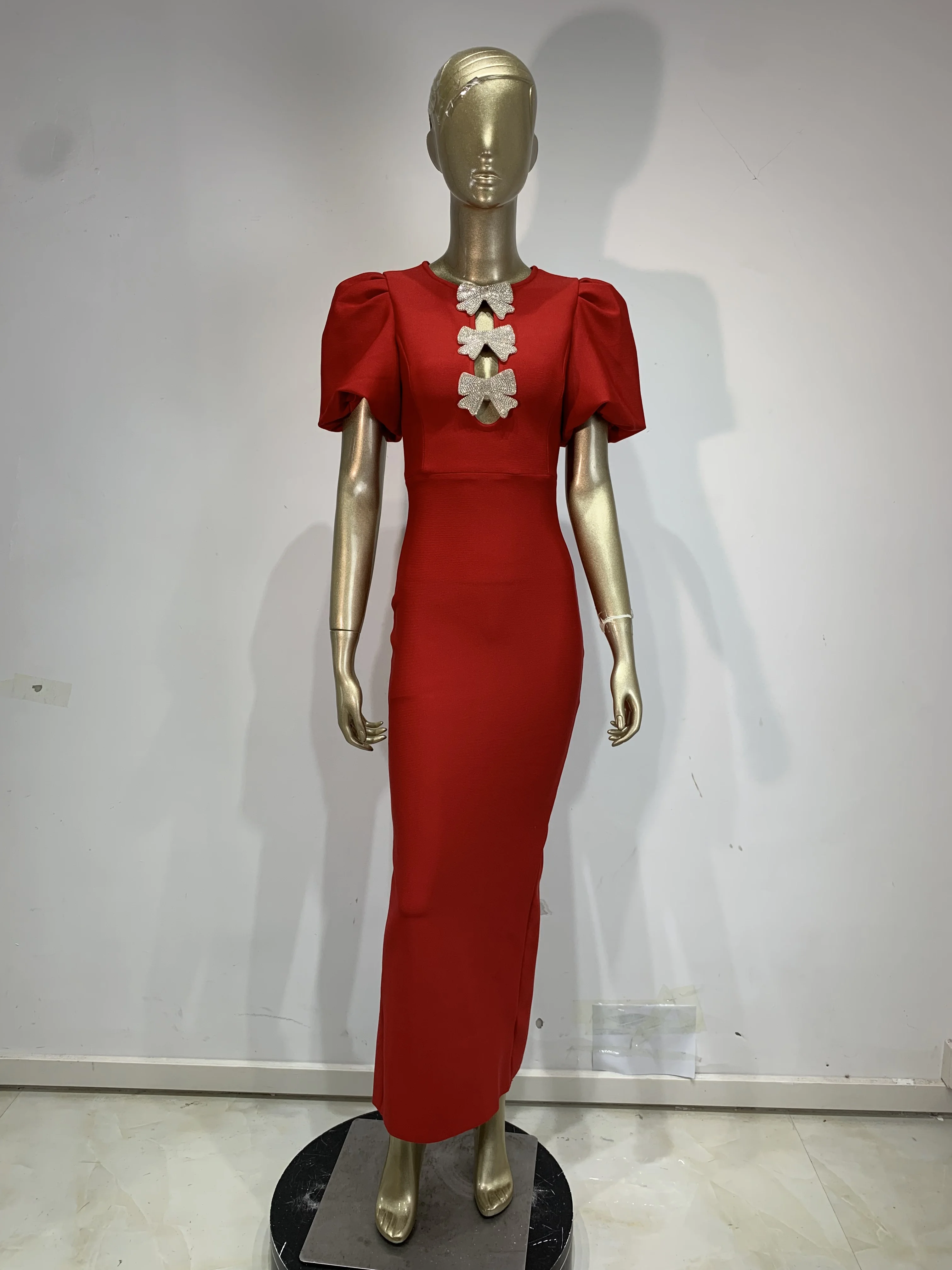 Women Shiny Bow Diamond Sexy Bodycon Long Bandage Dress Elegant Celebrity Evening Club Party Luxury Birthday Cocktail Dress