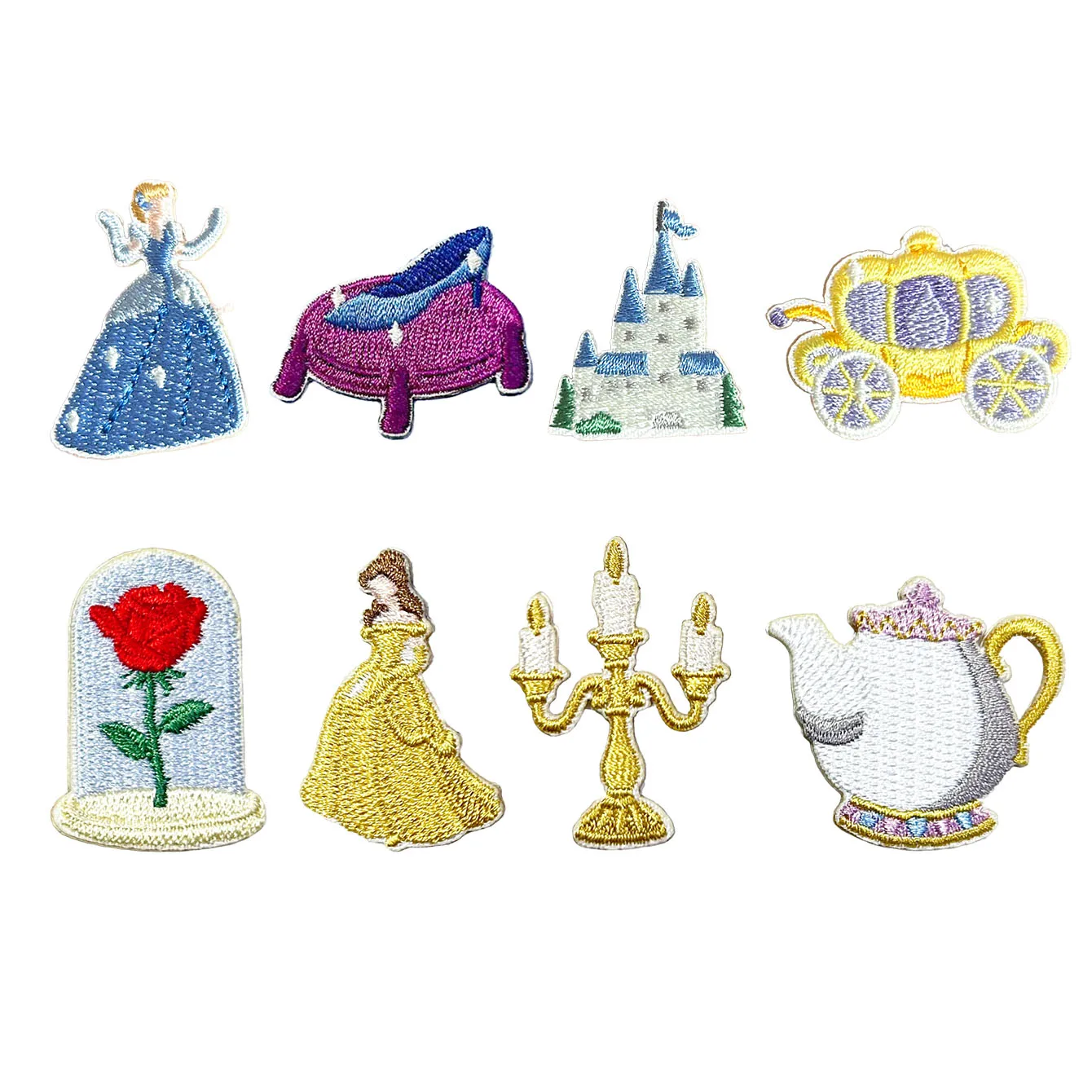 Parche Bordado de Una Pieza con Diseño de Princesa, Zapatos de Cristal, Carruaje y Candelabro, Adhesivo DIY para Joyeros, Ropa, Bolsos, Combinable con Todo