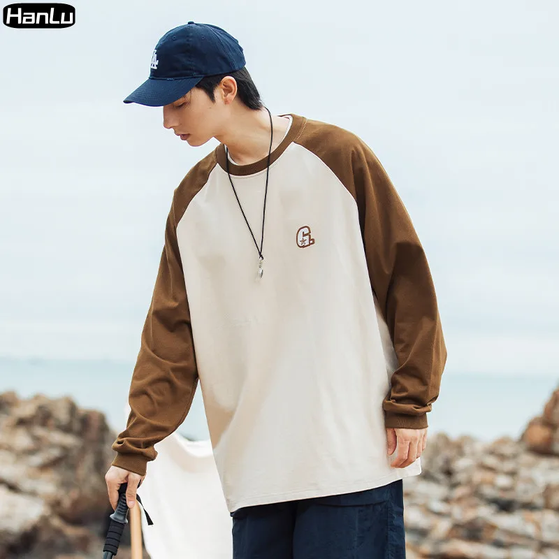 Spring New Plus Size Sweatshirt Men's Raglan Sleeve 250g American Letter Printing Long Sleeve Sweatshirt