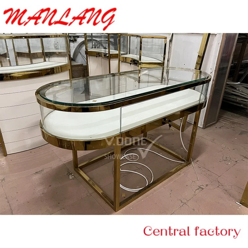 CustomLuxury Jewellery Showroom Counter Stainless Steel Floor Standing Jewelry Shop Cabinet Display Showcase For Store Furniture