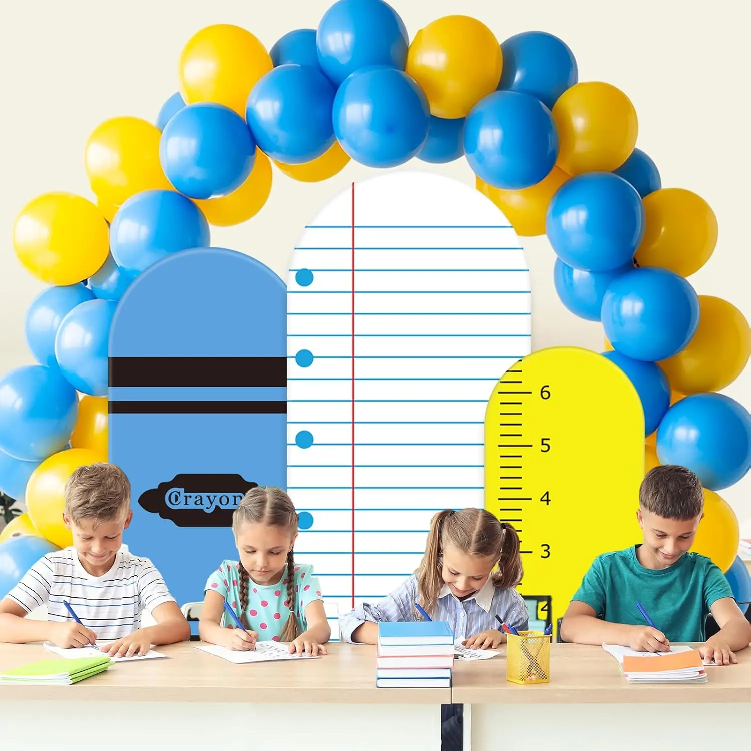 2-sided Back to School Arch Backdrop Covers Crayon Ruler Notebook First Day of School Background Classroom Party Banner Decor