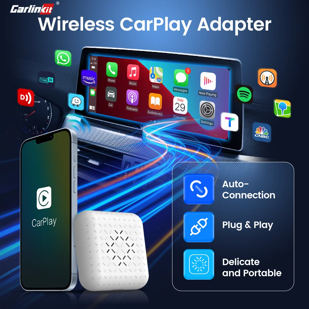 Carlinkit Wireless CarPlay Dongle Mini Adapter bezprzewodowy przewodowy do bezprzewodowego CarPlay Car Smart Box Plug And Play Waze Spotify iOS17