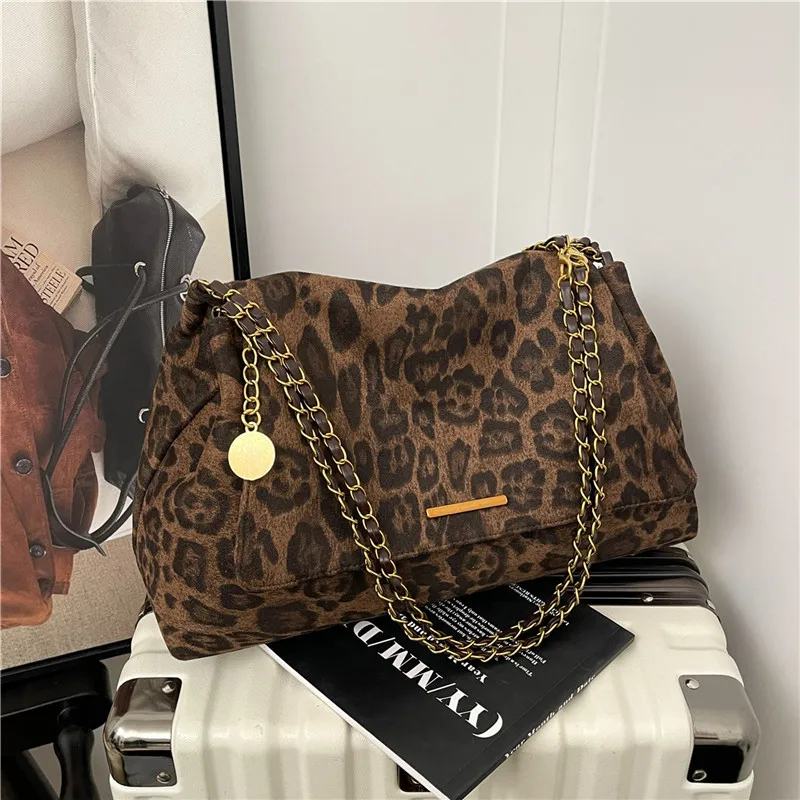

2025 Autumn Winter Leopard Print Tote Bag, Spacious Pillow Shoulder Purse, Women's Casual Crossbody, Day to Night Top Handle Bag