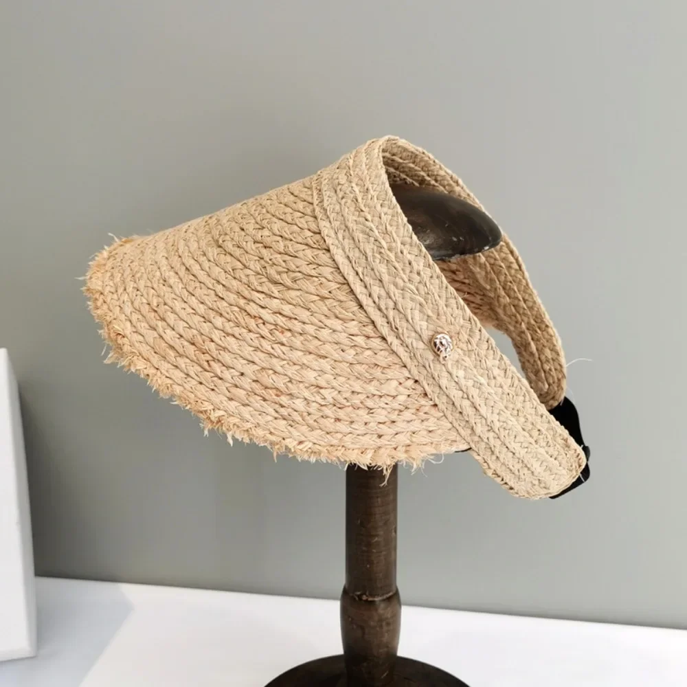 

Korean version internet celebrity frayed Lafite grass empty top hat, large eave sun protection and sunshade hat, beach hat