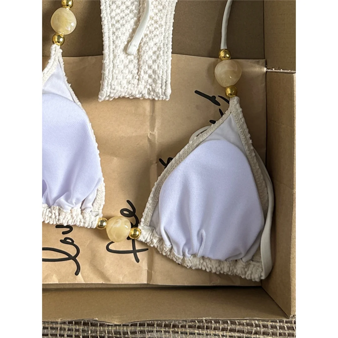 Gefalteter, geknitterter Neckholder-Bikini, Damen-Badeanzug, zweiteiliger Bikini-Set, brasilianischer Badeanzug, Badebekleidung, Schwimmanzug V8134 – Detail 8