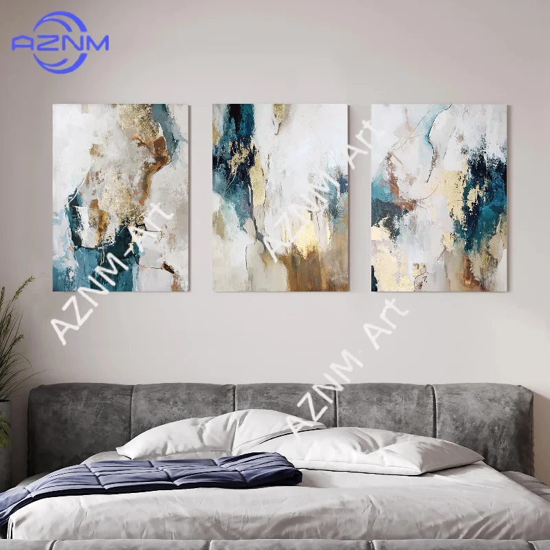 1/3Pcs Blue and gold painting| wall art abstract | Blue abstract wall art | Navy and gold wall art | Blue and gold wall art Flow