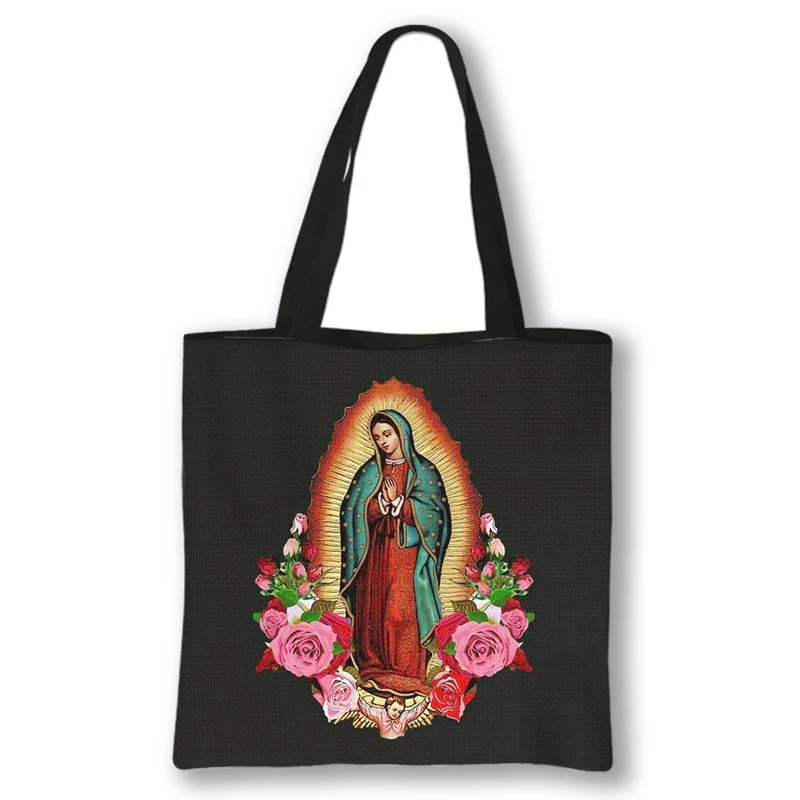 Our Lady of Guadalupe Virgin Mary Print Handbag Women Catholic Churches Canvas Shopping Bags Casual High-capacity Tote Bag Gift