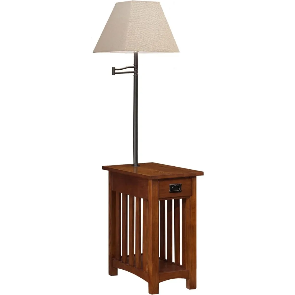 

Home 10028 Mission Lamp, Made with Solid Wood, End Table for Living Room, Bedroom, and Home Office, Medium Oak Finish, 12" W