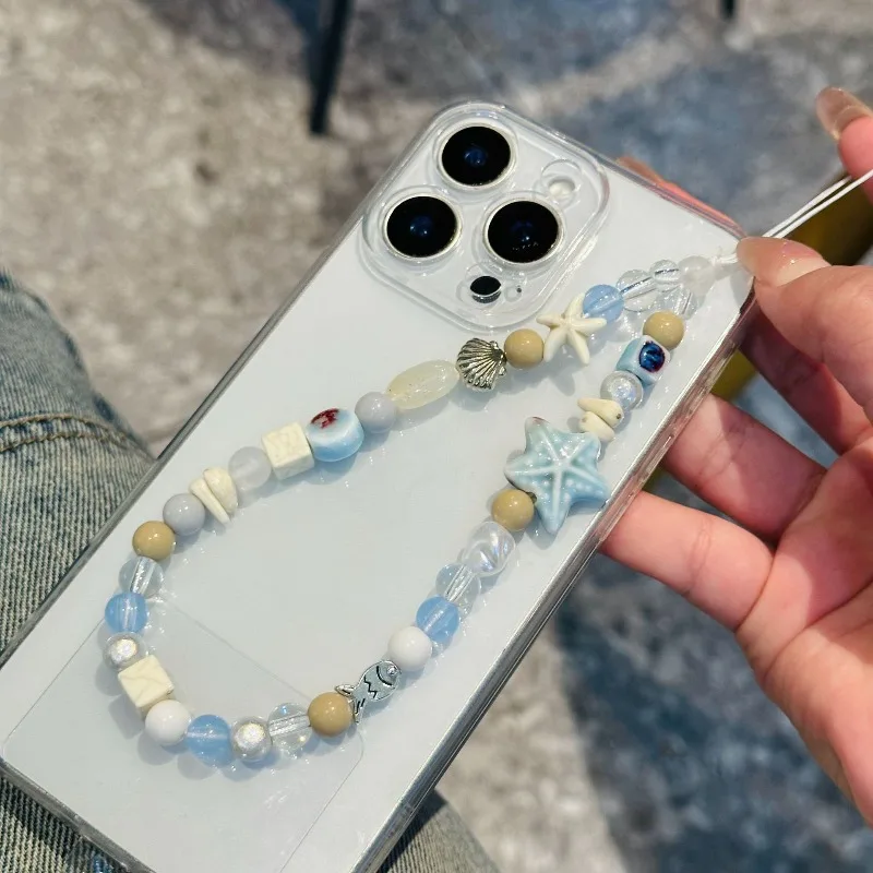 

Пляжная морская звезда, кокосовая цепочка для телефона, акриловая подвеска для телефона из бисера, ремешок для смартфона, ремешок для телефона с защитой от потери кокосовой пальмы