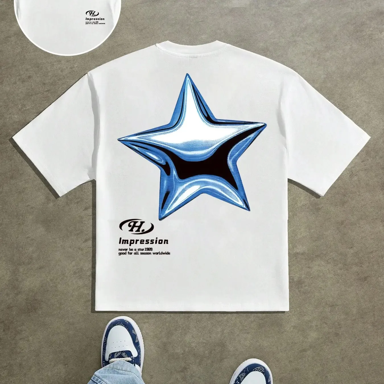Men's Star Pattern T-Shirt, Tops, Relaxed Dropped-Shoulder Fit, 100 Sorona Polyester Fabric, Versatile Everyday Basic Casual Style, Suitable for Outdoor Activities, Lounging at Home, or Daily Com