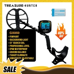 Treasure Hunter GX850 W/ Battery 13inch Coil Metal Detector Professional Underground High Sensitive Waterproof Gold Detector