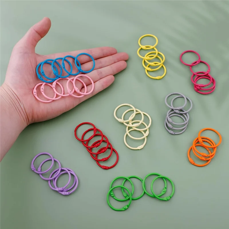 Practical-50PCS Metallic Loose Leaf Binder Rings 1 1/5 Inch Colorful Book Rings, Metal Steel Paper Rings Keychain, 10 Colors