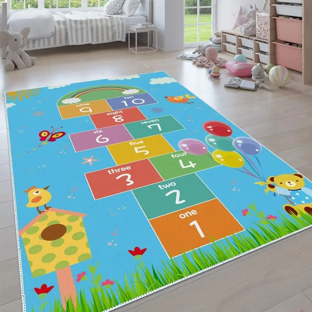 Hop and Count Hopscotch Game Rug Fun and Educational Playroom Rug Kids Play Floor Carpet Mat for Children Bedroom Playroom Decor