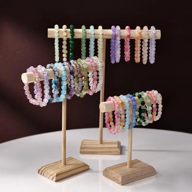 Holz-Schmuckständer zur Aufbewahrung und Präsentation von Armbändern, Ketten und Uhren, T-Bar-Organizer, Stabiler Ständer, Schmuck-Display, Armband-Display-Ständer – Detail 3