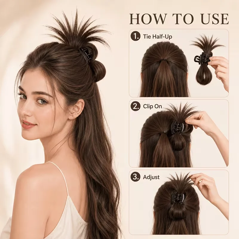 Claw Clip Top Knot Hairpiece, 1pc Chemical Fiber Spiky Flying Hair Bun Clip, Y2K Style Shark Clip Hair Additions for Women Daily