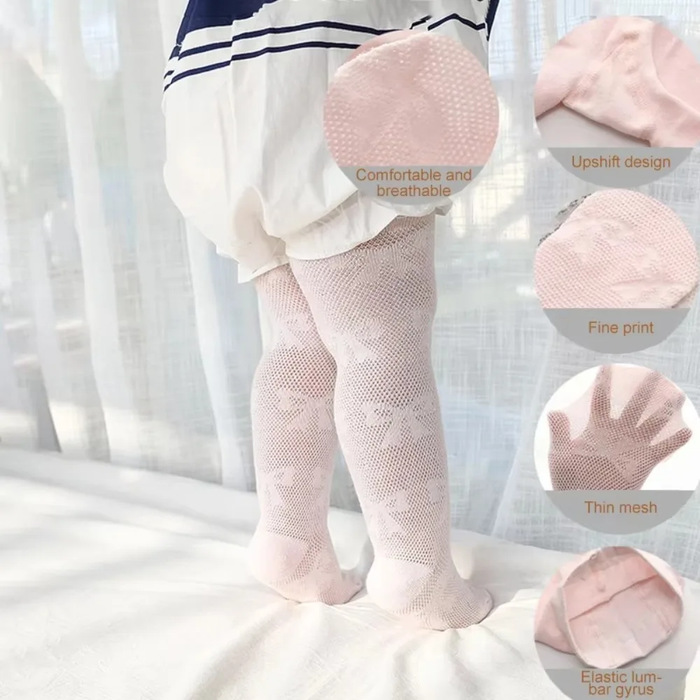 New Mesh Pantyhose Embroidery Stretch Tights Bowknot Breathable Footed Leggings 0-8Y