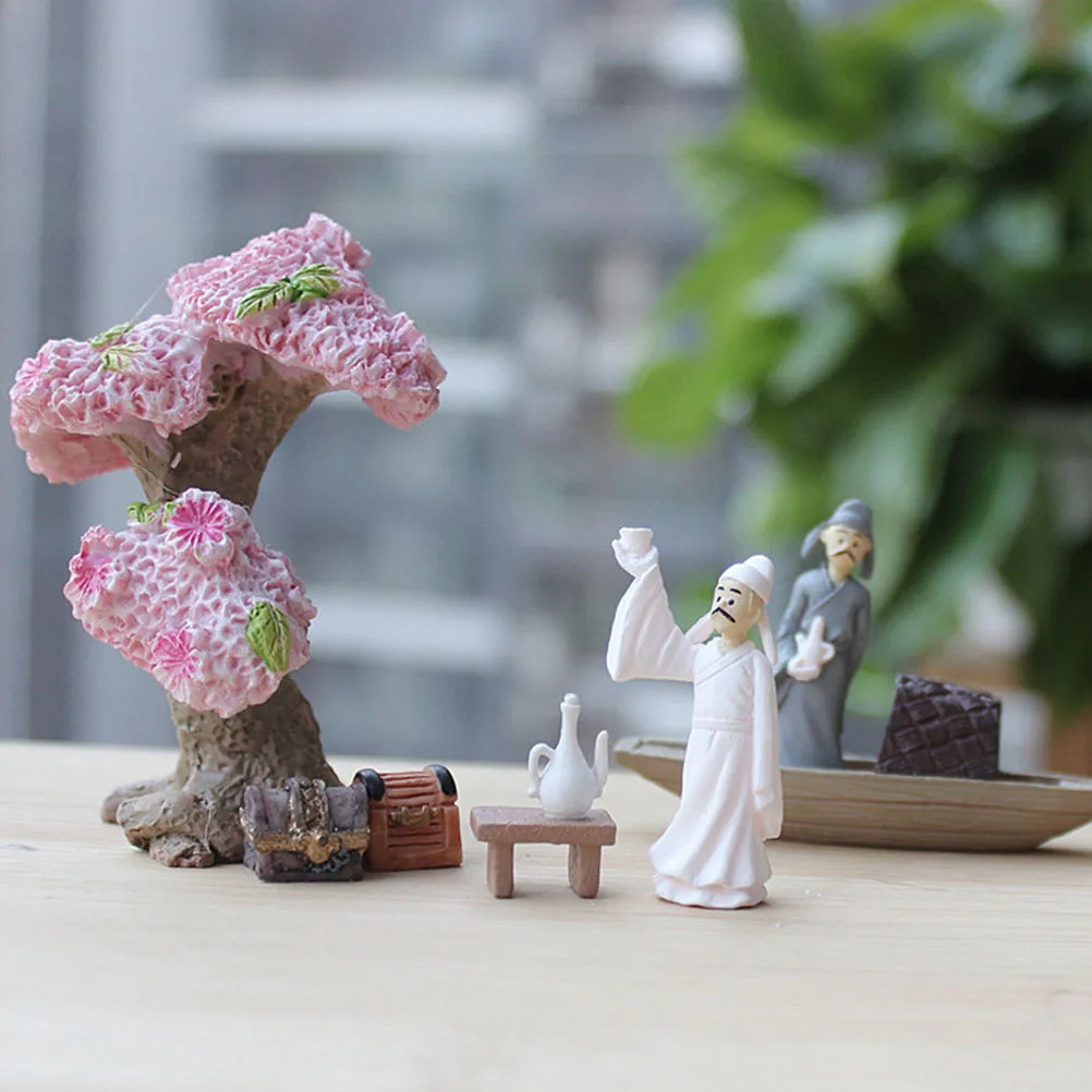 

4Pcs Miniature Cherry Blossom Tree Resin Micro Landscaping Decorations Scratch-Resistant Durable Garden Bonsai Home Decor