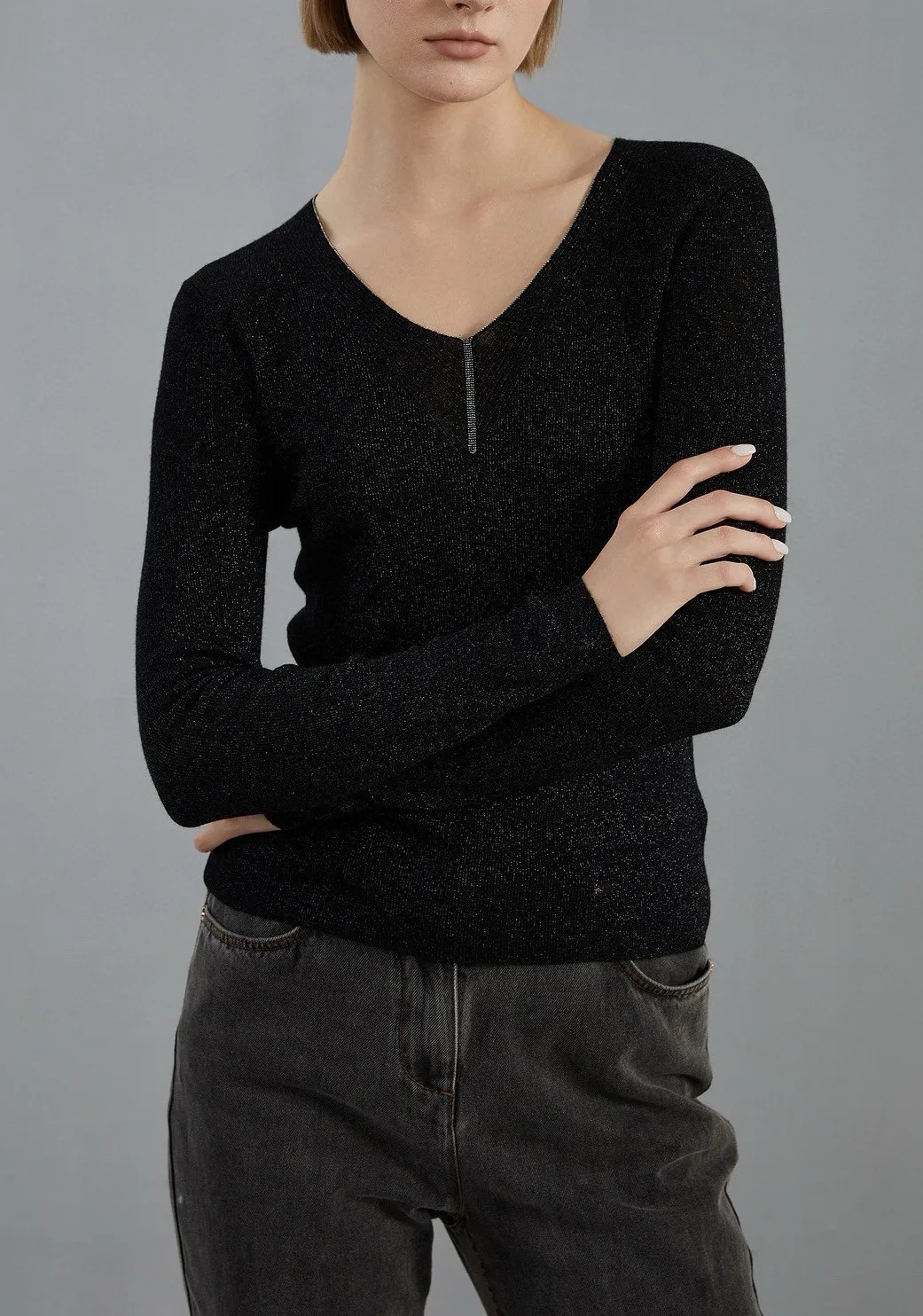 Early-autumn ultra-fine soft wool knitted base sweater