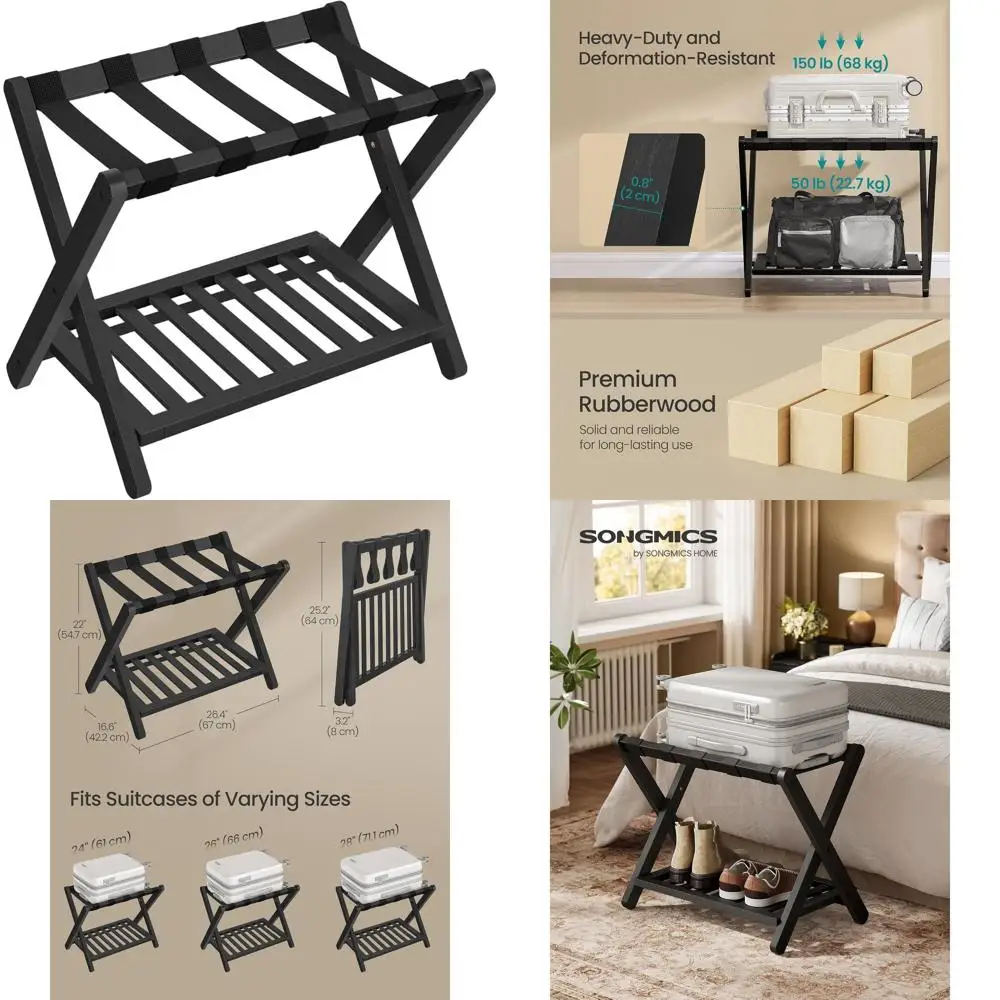 

Компактная складная подставка для багажа с местом для хранения вещей, массив дерева, без сборки, идеально подходит для отелей и спален, чернила