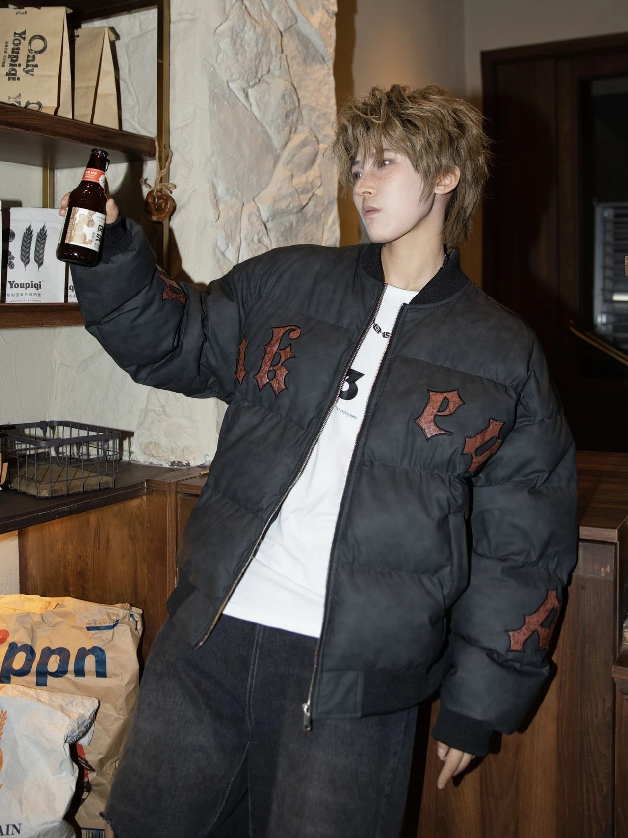 Retro American Sle Thiened Cotton Jaet Men's Winter Faion Brand Embroidery Suede ort Coat Coffee Color Casual Loose...