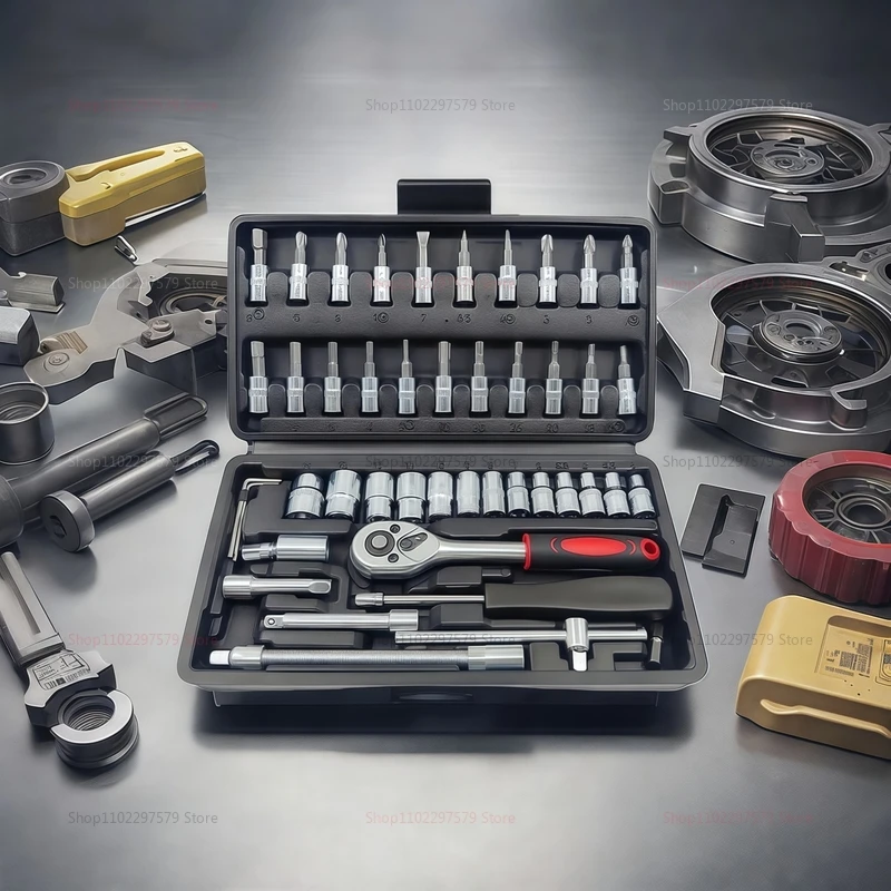 46PCS Dopsleutelset DIY Reparatie Tool Kit Ratelschroevendraaier voor Auto Auto Huishoudelijke Garage Hardware Toolbox