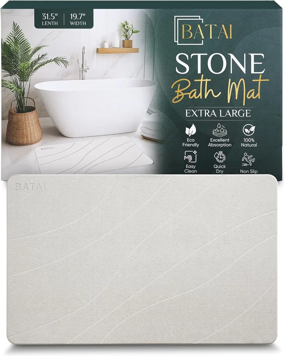 

Большой коврик для ванной из диатомита, быстросохнущий нескользящий каменный коврик для ванной комнаты, серый, бежевый, размер XL