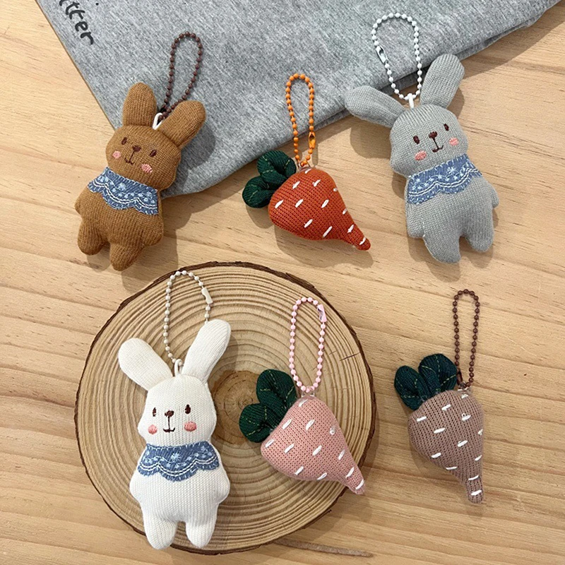 Cartoon Plush Rabbit Carrot Keychain Cute Stuffed Doll Keyring Fabric Bunny Dolls School Bag Pendant For Girl Birthday Gifts