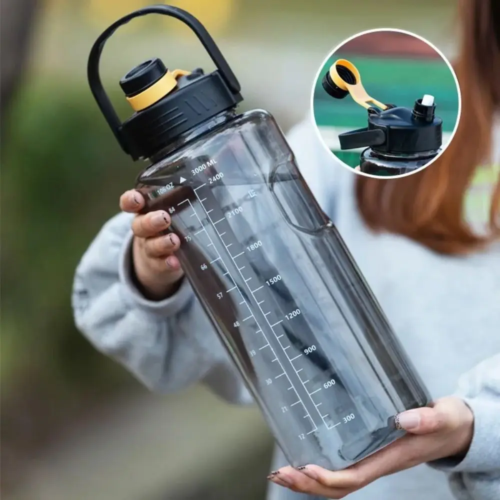 1.5L/2L/3L Sports Water Bottle Large Capacity with Time Marker Water Jugs Lightweight Leakproof Clear Drink Bottle