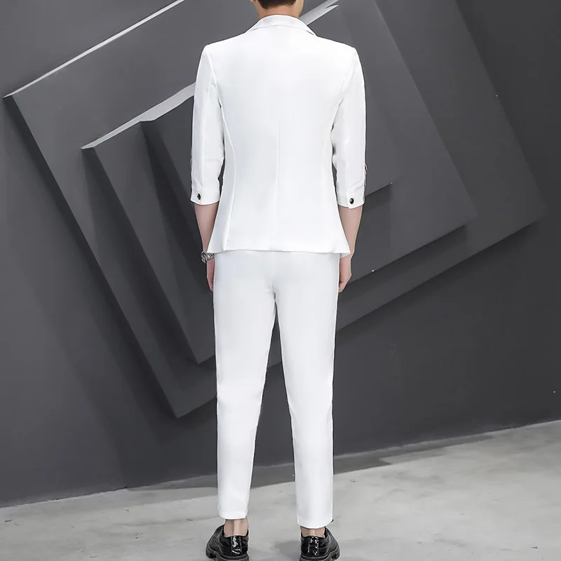 2024 Summer Suit (suit + Trousers) Korean Slim Mid-sleeved Casual Seven-point Sleeved Suit Fashion Handsome Two-piece Set  M-3XL