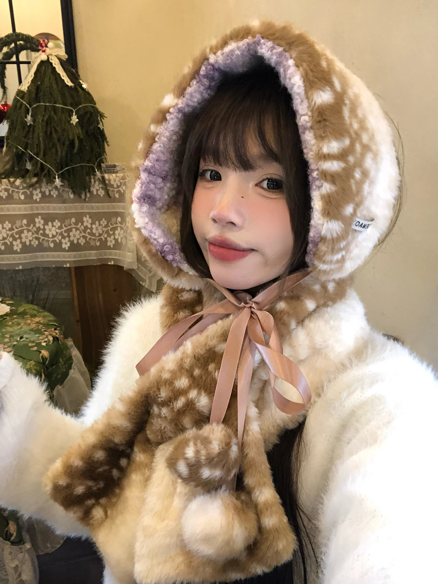 Thickened Plush Deer Ear Muffs Women's Winter Neck Protection Warm Cozy Ear Covers Fashionable Double Layered Ear Pads