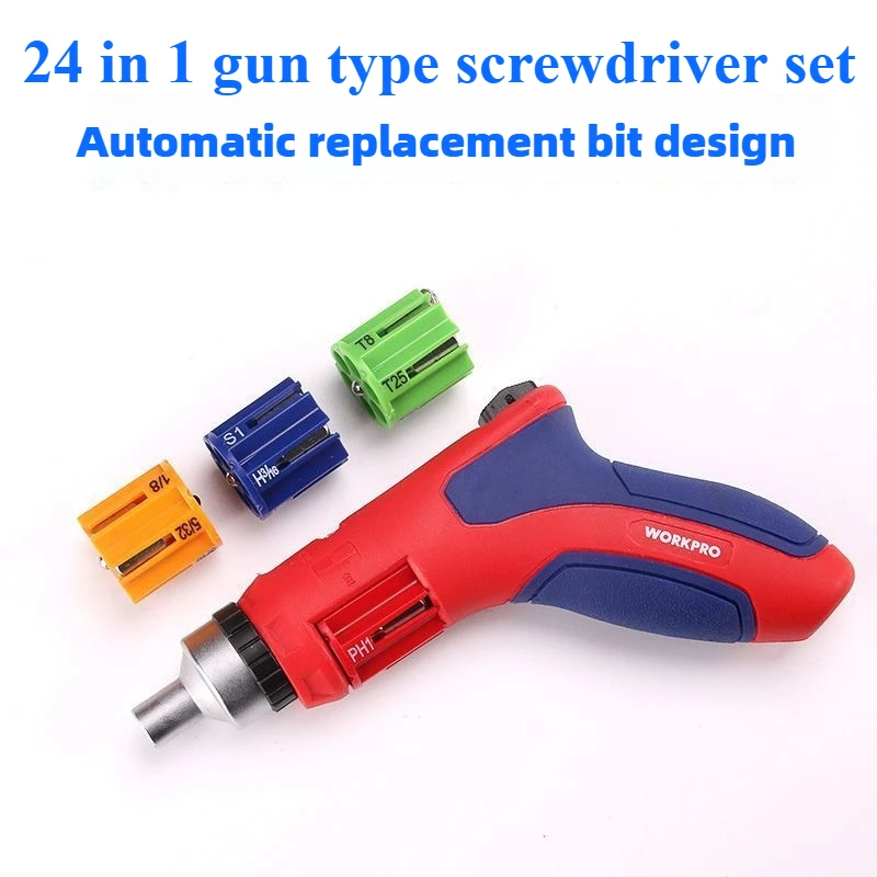 Workpro 24 in 1 Gun Type Screwdriver Set Cross Shaped Household Maintenance Tool Multifunctional Ratchet Screwdrivers Hand Tools