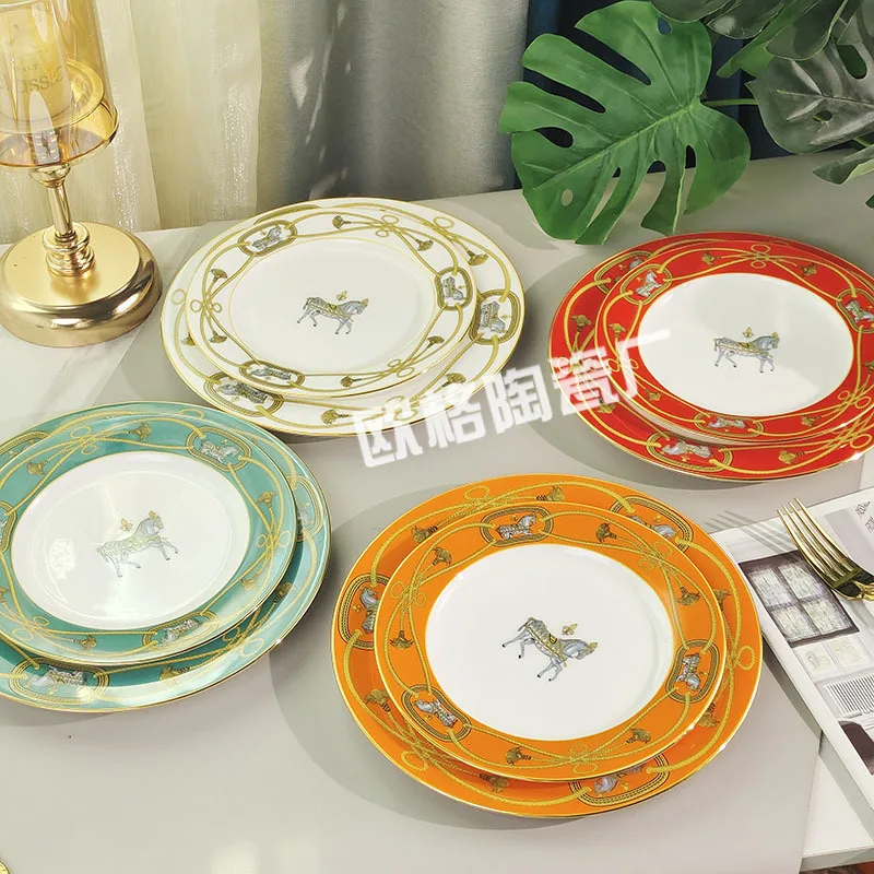 

Vintage Luxury Bone China Dinner Plate For Hotel And Western Restaurant Use Steak Plate With Matching Cup