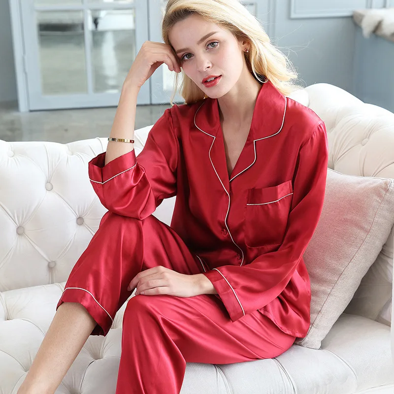 Luxury Custom Sleep Wear Long Sleeve Turn Down Collar 2 Piece Sets Ladies Pajamas Sets