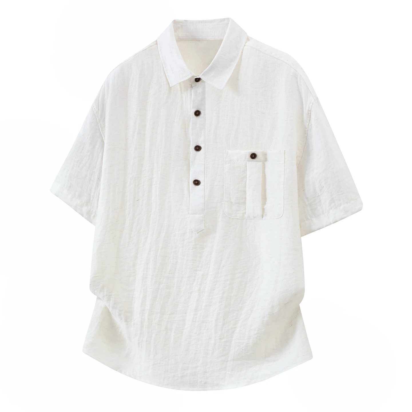 Breathable Linen Men Polo Shirts Solid Color Relaxed Fit Short Sleeve Pocket Top Tee Summer