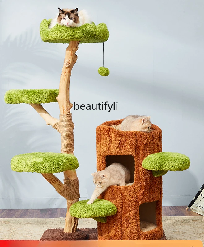 Solid Wood Cat Climbing Frame and Tree Integrated Space-Free Sisal Cat Jumping Platform Cat Toy Tree Hole Series