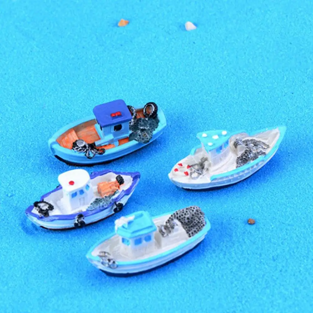 1 pcs INS DIY Crafts Fishing Boat Kid's Gifts Bonsai Ornament Mini Boat Model Fish Tank Decor Boat Figurine Micro Landscaping