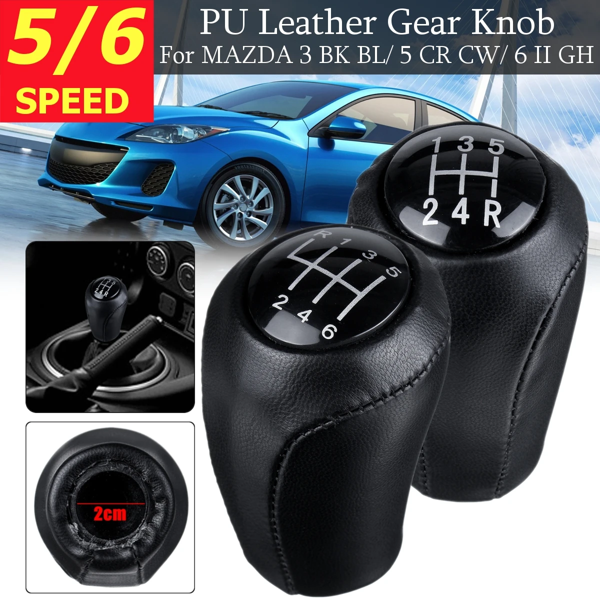 

5/6 Speed Manual Leather Gear Shift Knob Car Gear Stick Shift Knob For MAZDA 3 BK BL 5 CR CW 6 II GH CX-7 ER MX-5 NC III