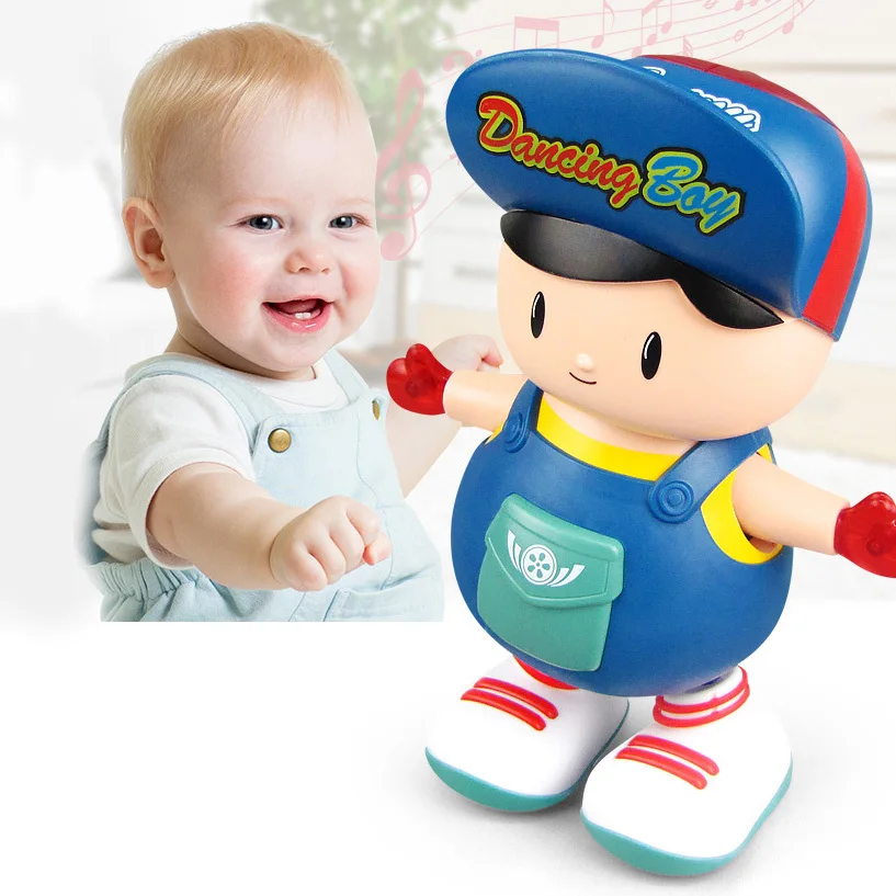 Cute Dancing Swing Boy Cartoon Big Head Boy Electric Light Music Educational Toy Doll Interactive Children's Birthday Gift