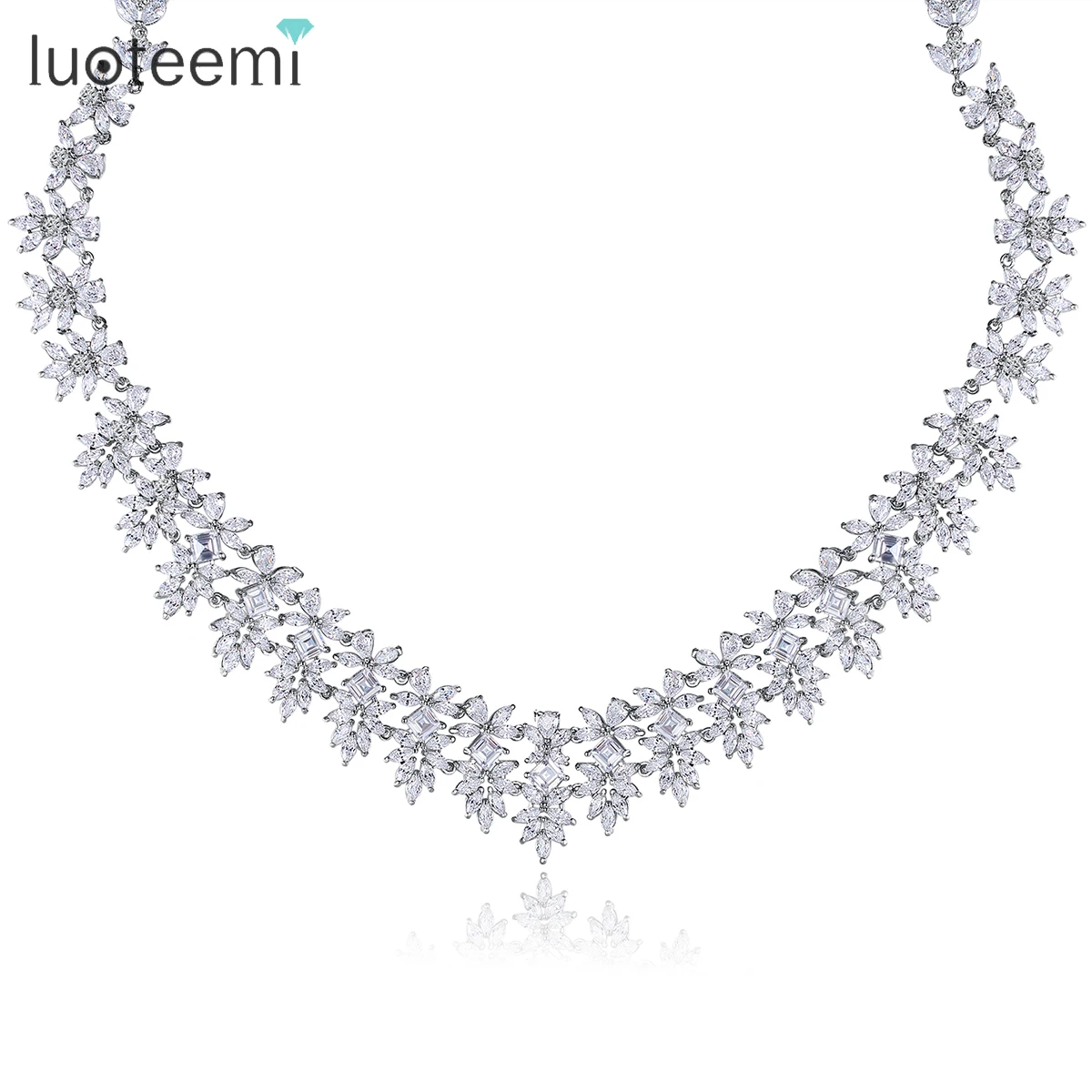 

LUOTEEMI Stunning Multiple Cubic Zirconia Flowers Wedding Bridal Luxury Necklace for Women Shiny Crystals Friend Christmas Gifts