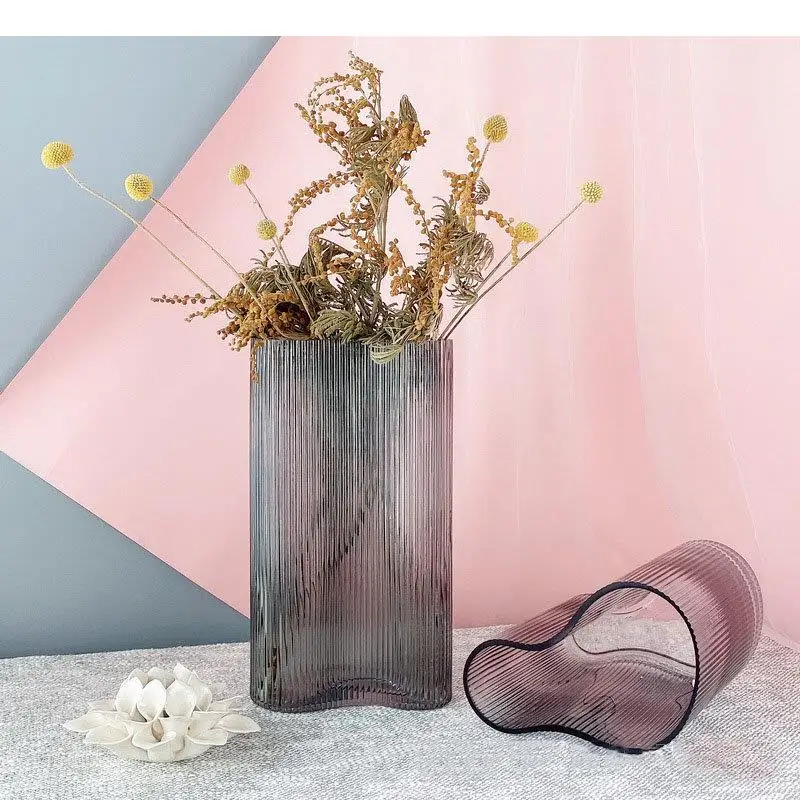 

Vertical Grain Glass Vase Hydroponics Flower Pots Decorative Arrangement Desk Decoration Crafts Floral Vases