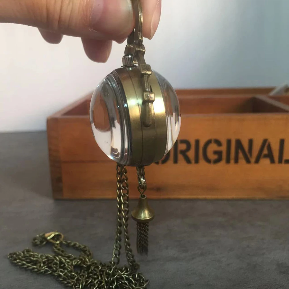 Orologio da tasca meccanico con sfera di vetro trasparente con catena Fob collana con ciondolo con numeri romani orologi da donna collezione da uomo regalo