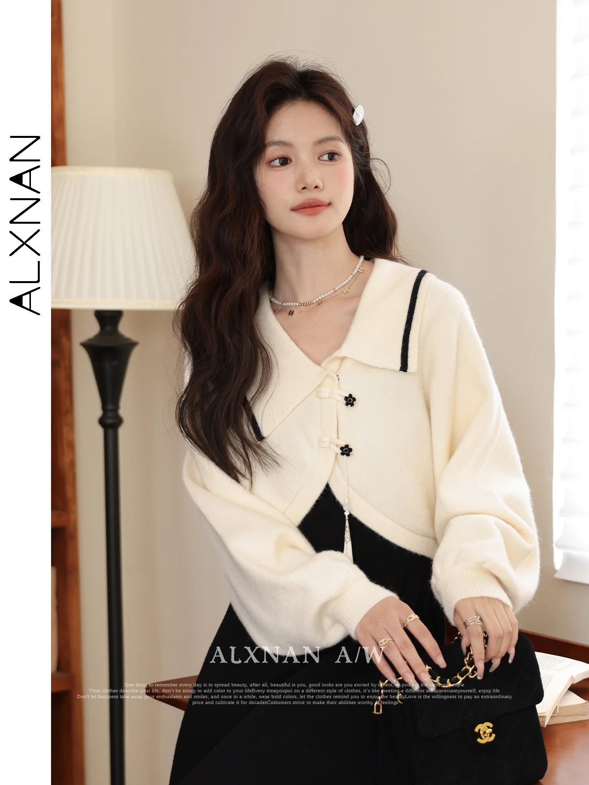 ALXNAN Plus Size Chinese Style Cardigans for Women Flower Button Lapel Collar Fall Winter Knit Sweaters Sold Separately D00932MY