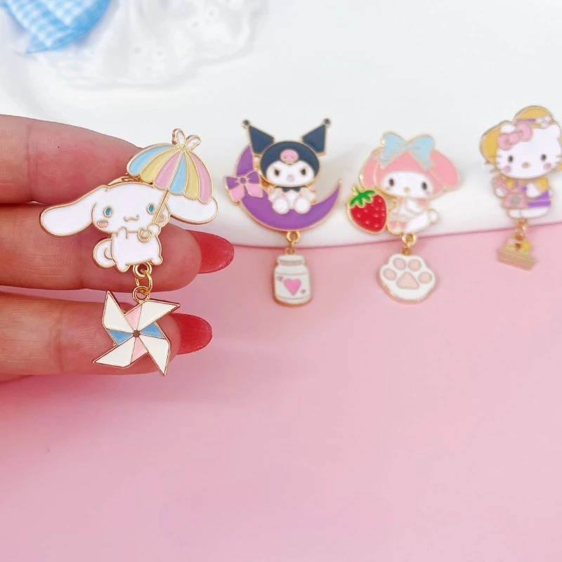 Sanrio minha melodia kuromi olá kitty anime periférico dos desenhos animados bonito metal crachá broche mochila pingente feminino coração festival presente