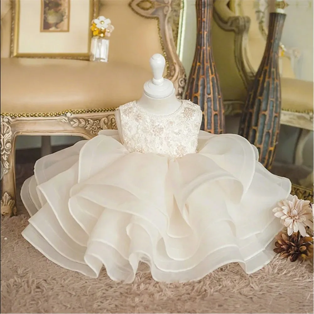 

Flower Girl Wedding Dress Appliques Sleeveless Tiered Bow Kids Show Performance Princess Birthday Dress First Communion Gown