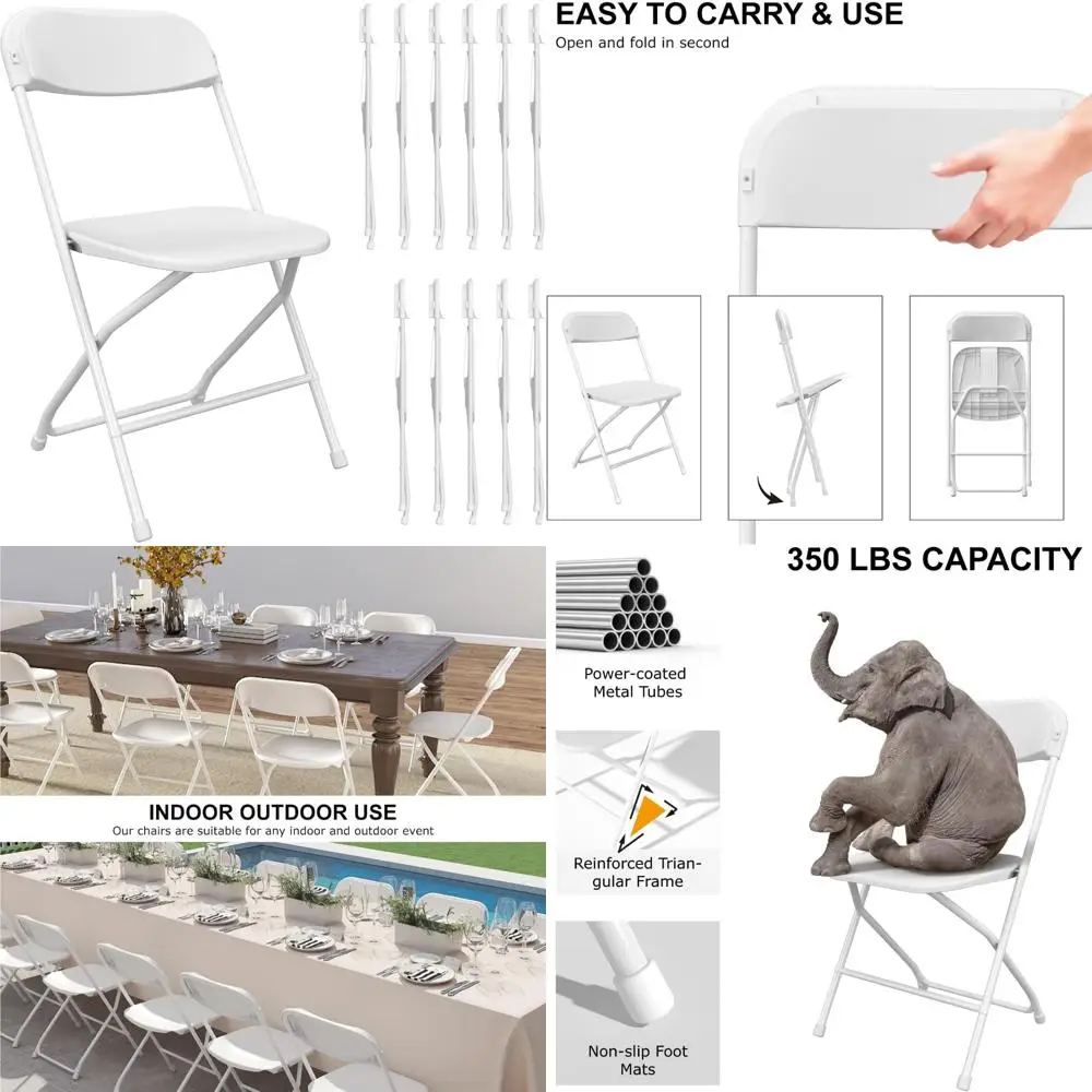 

Plastic Outdoor and Indoor Folding Chairs, 12 Pack, Steel Frame, Ideal for Weddings and Events